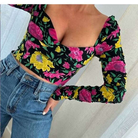 Zara Floral Crop Top Size XS - Picture 4 of 8